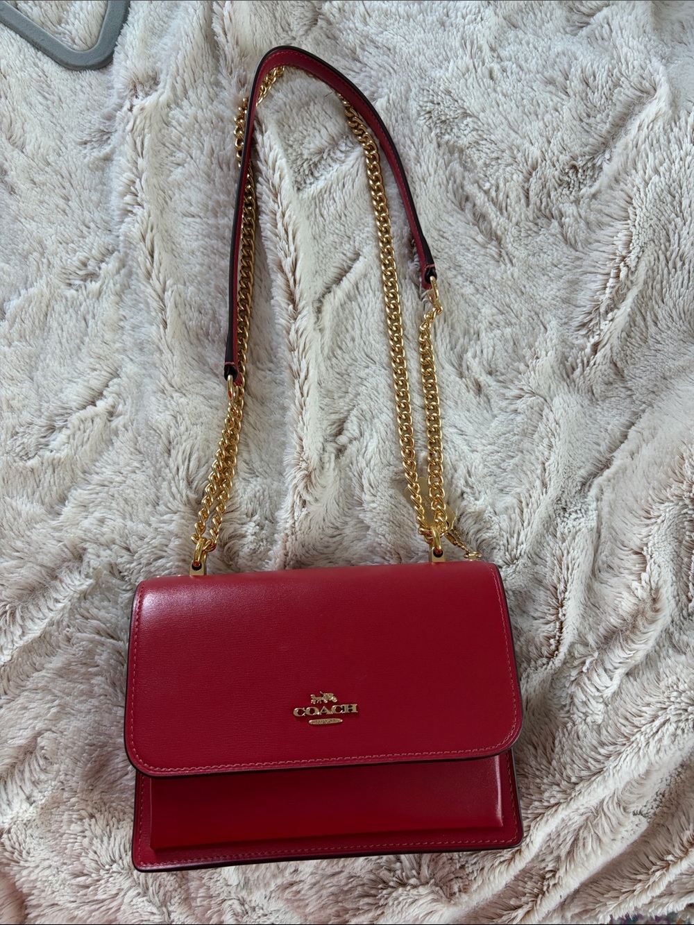 Coach Red Leather Chain Crossbody Bag with Gold Hardware